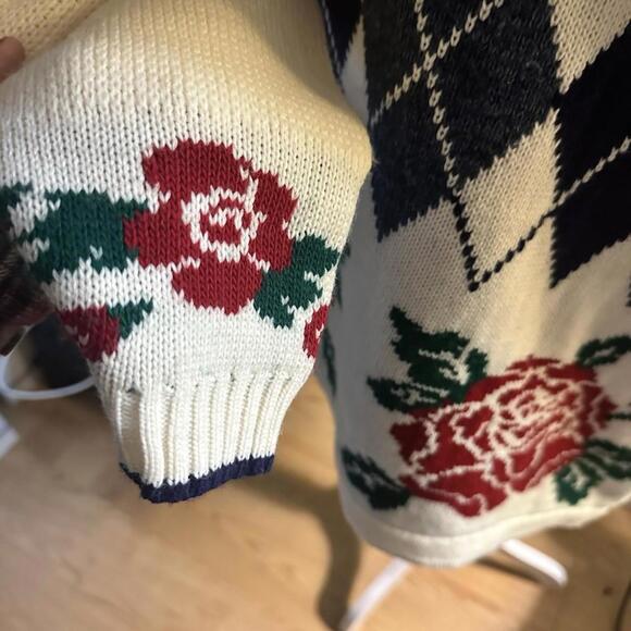 Vintage Jj Browne 80’s/90’sPreppy Floral mixed media Sweater sz L - Picture 2 of 6